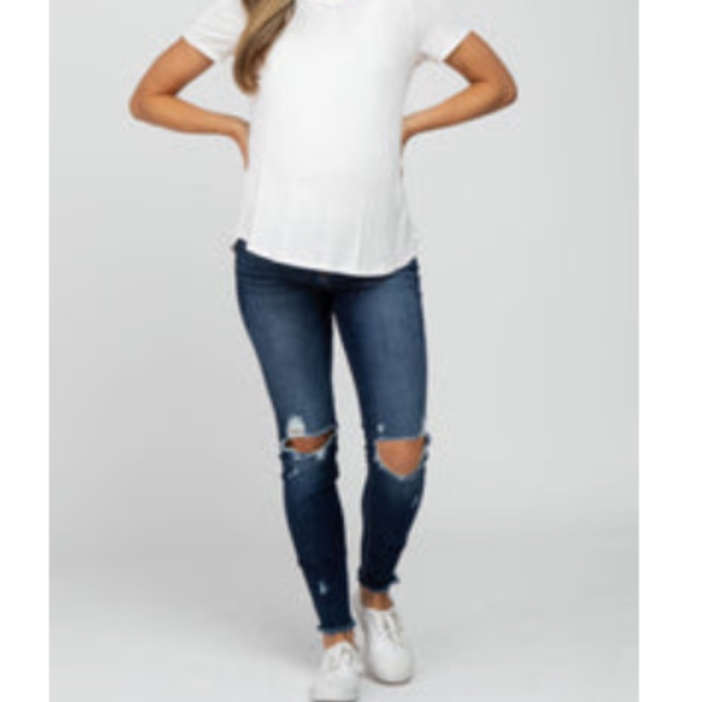 Pinkblush Navy Distressed Fringe Hem Maternity Jeans